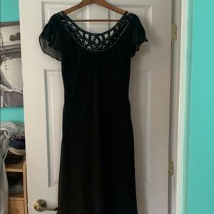 SL Fashions Black Sheath Dress with Flutter Cap Sleeves